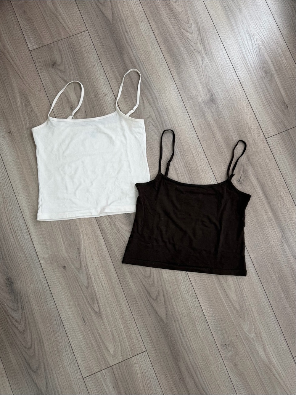 Brandy Melville White & Deep Espresso Spaghetti Strap Tank Top Duo